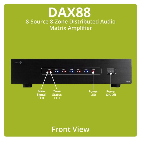 Main product image for Dayton Audio DAX88 8-Source 8-Zone Distributed Audio Matrix Amplifier300-985